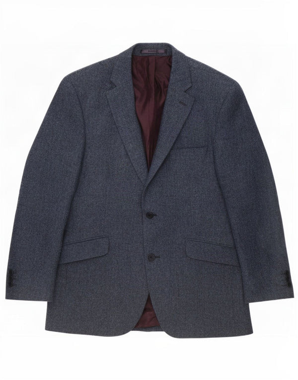 Giacca blazer vintage da uomo a 2 bottoni UK 40 grande lana screziata blu