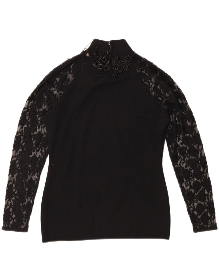 Roccobarocco Top da donna a maniche lunghe UK 14 Medium Black Lana Merino