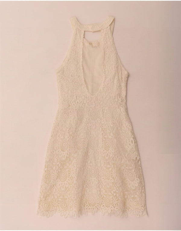 Abito Hollister da donna con scollo all'americana in pizzo US 1 XS poliestere floreale bianco
