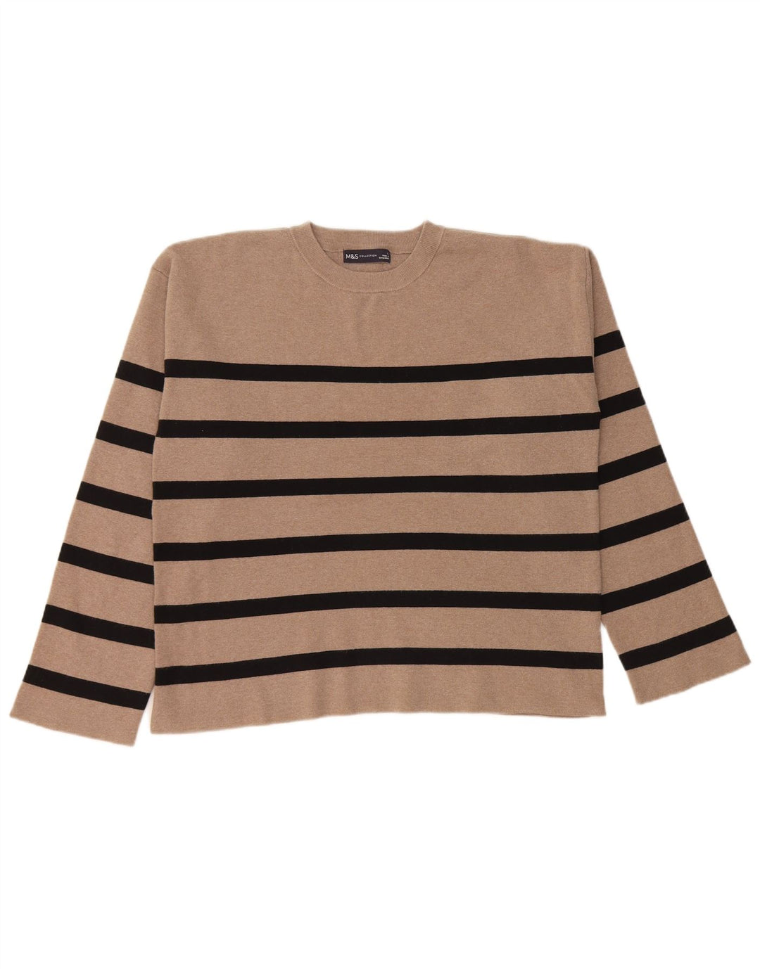 MARKS & SPENCER Maglione maglione girocollo da donna UK 16 Grandi righe beige