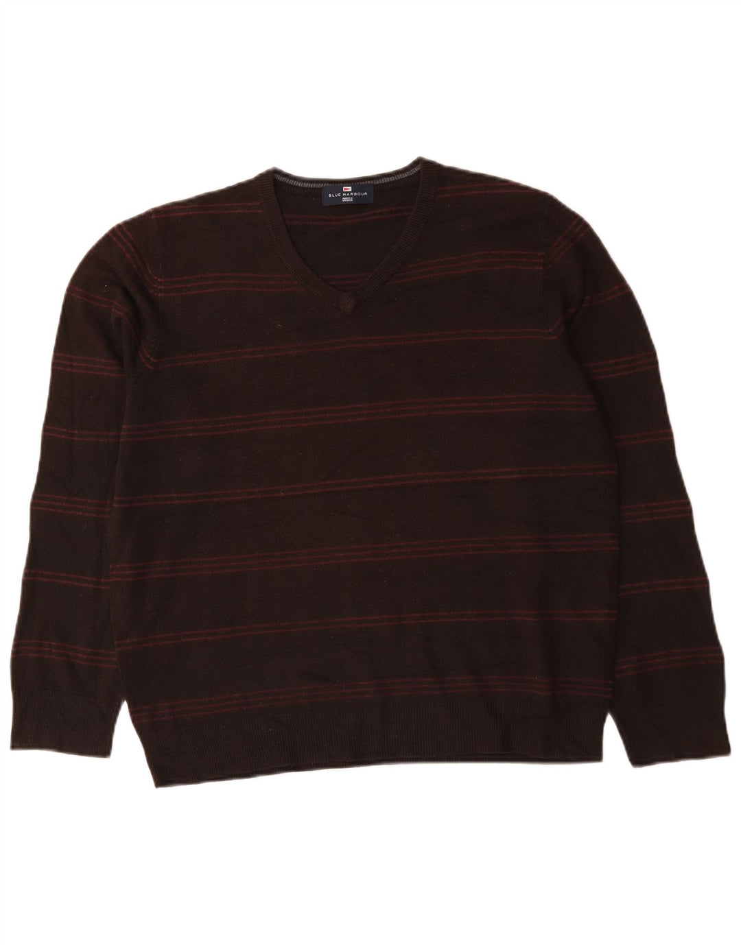 Marks & Spencer Maglione da uomo con scollo a V blu Harbour a righe marroni grandi