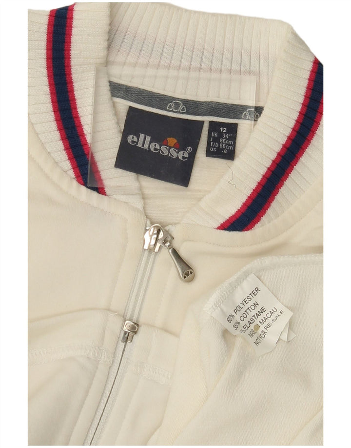 ELLESSE Giacca corta da tuta da donna UK 12 Poliestere bianco sporco medio