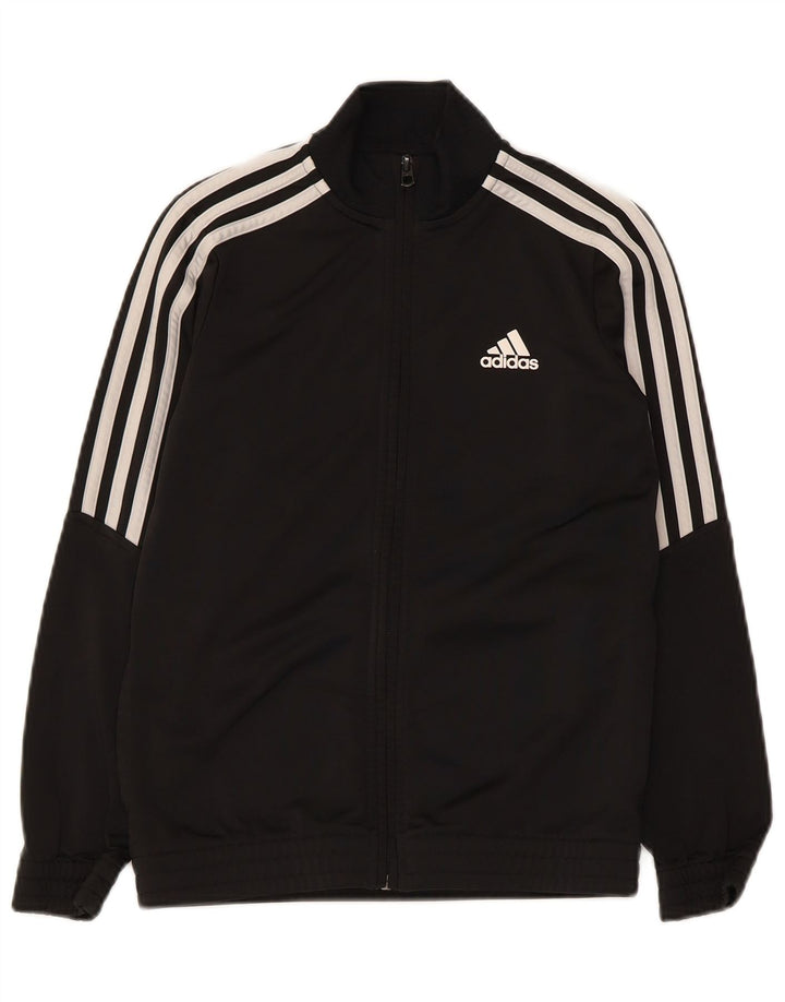 ADIDAS Boys Tracksuit Top Jacket 9-10 Years Black Polyester