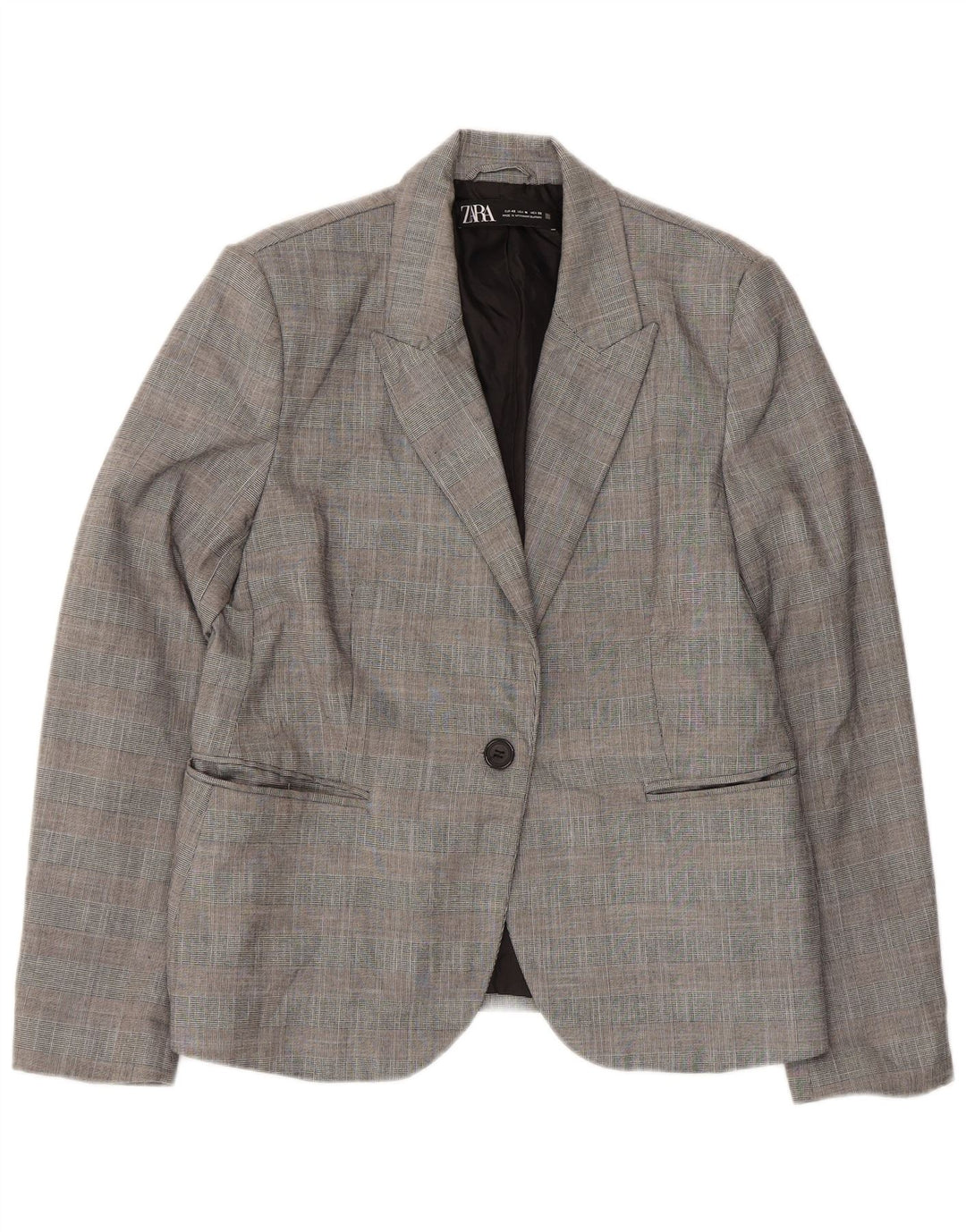 Giacca blazer a 1 bottone da donna Zara EU 42 poliestere a quadri grigio grande