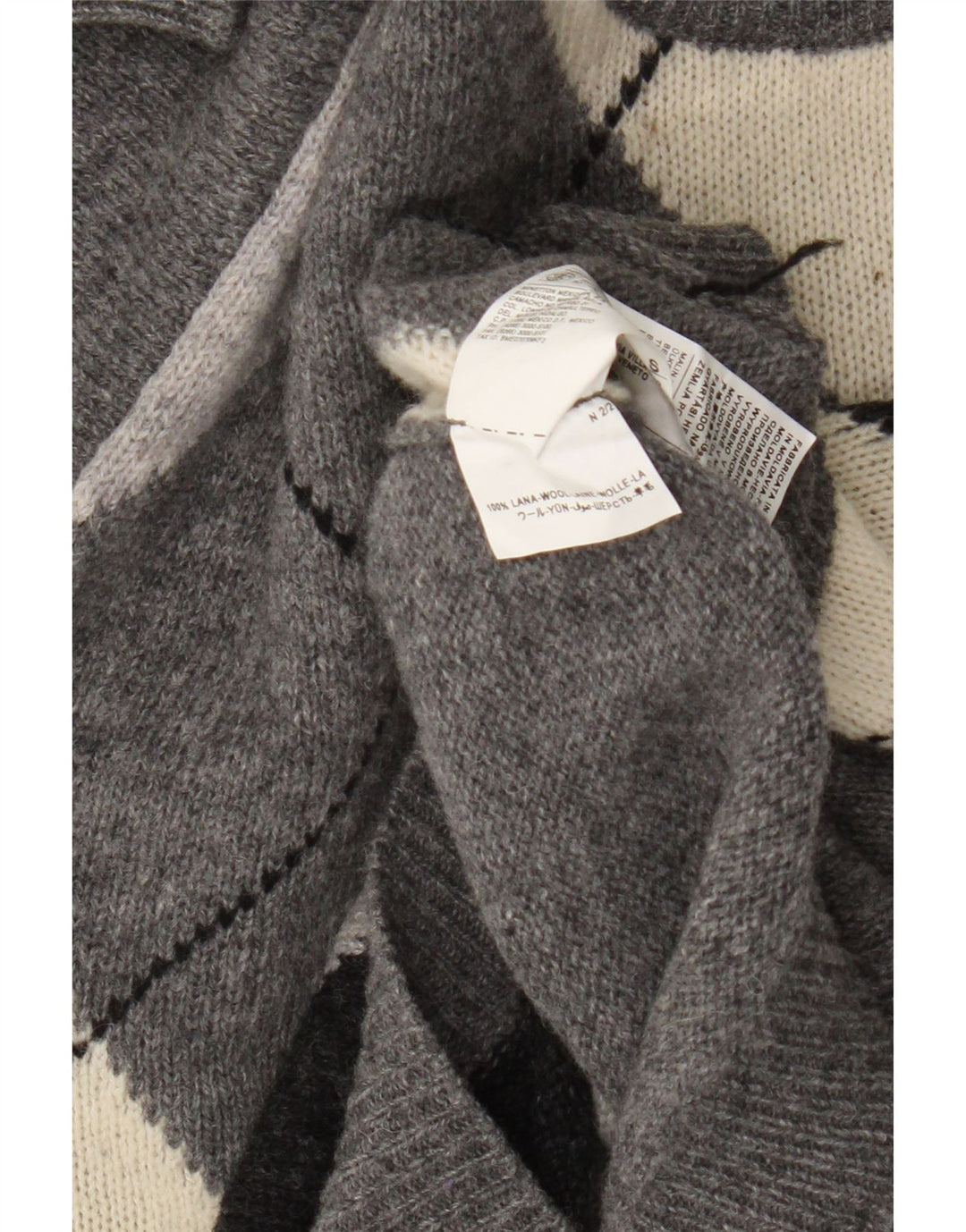 Maglione maglione girocollo da donna Benetton UK 10 piccolo grigio a rombi/diamante