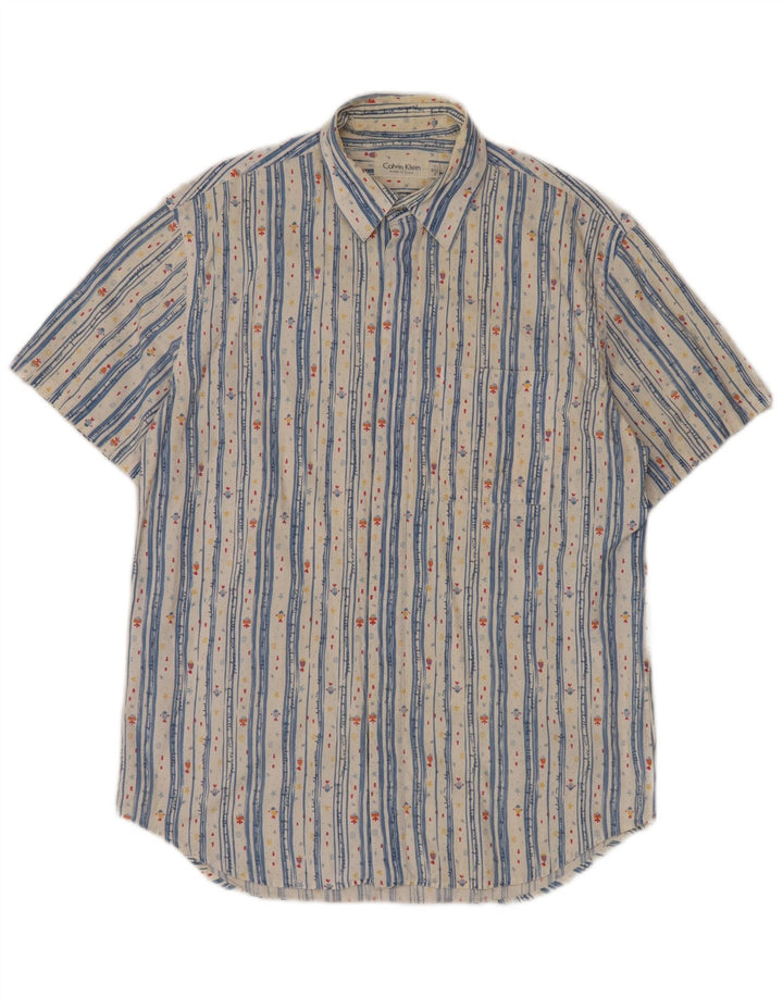 Camicia a maniche corte da uomo Calvin Klein in cotone a righe bianche medie