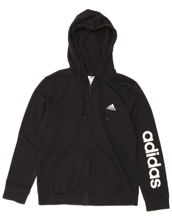 Adidas Womens Graphic Zip Hoodie Sweater UK 12/14 Medium Black Cotton