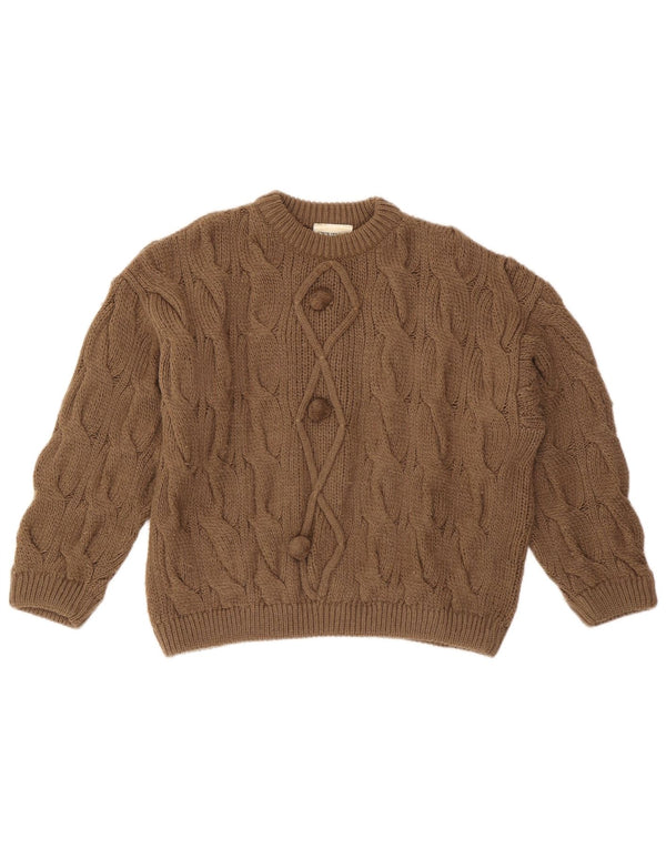 Maglione maglione girocollo da donna Sevres UK 14 grande marrone a rombi/diamante