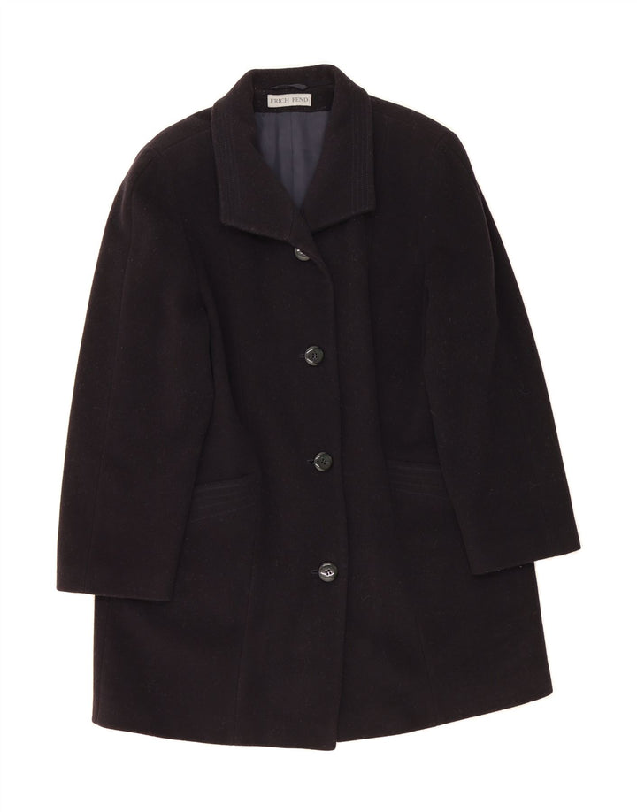 ERICH FEND Womens Overcoat UK 14 Large Navy Blue Virgin Wool Vintage Erich Fend and Second-Hand Erich Fend from Messina Hembry 