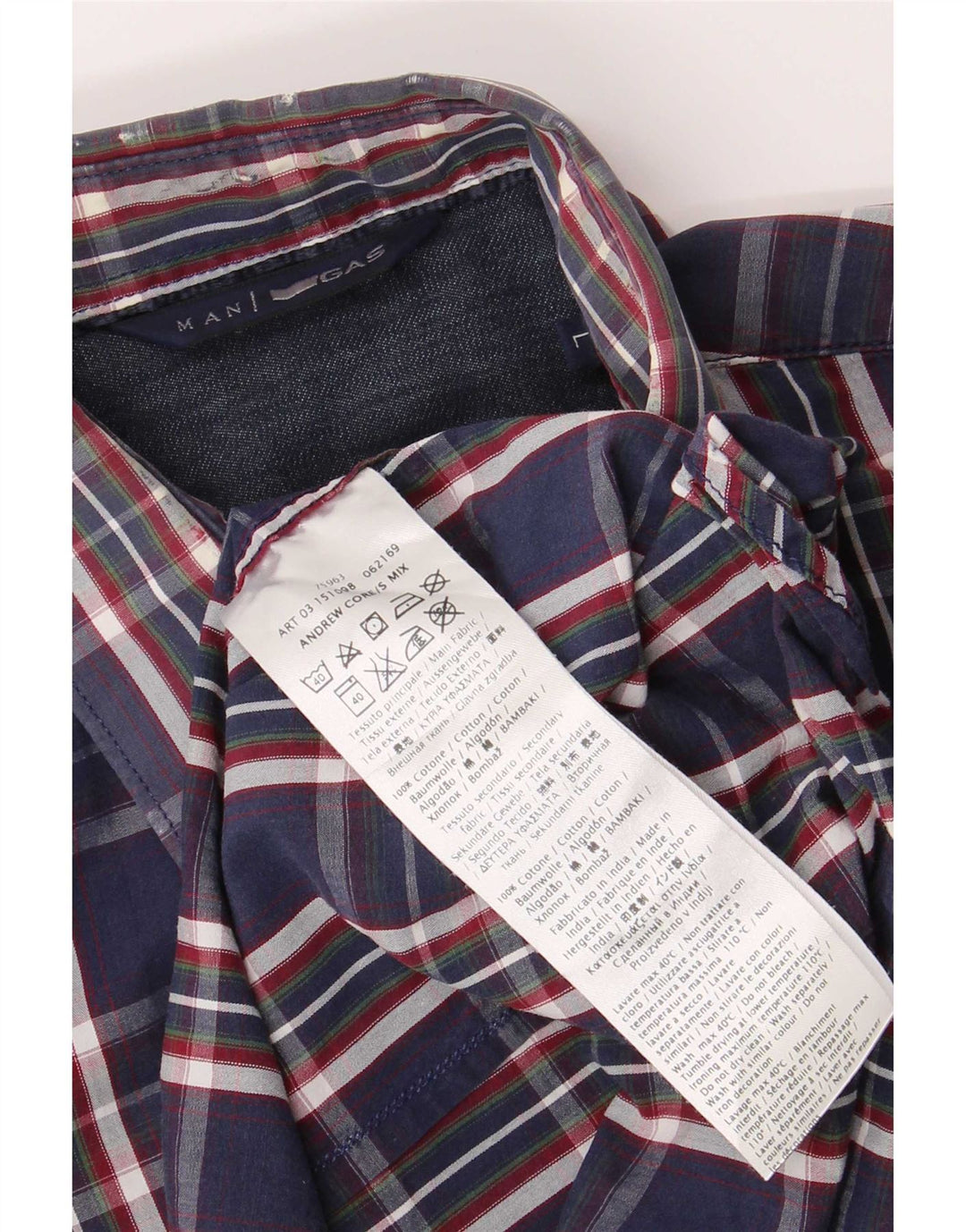 Camicia da uomo Gas Large in cotone a quadri blu navy
