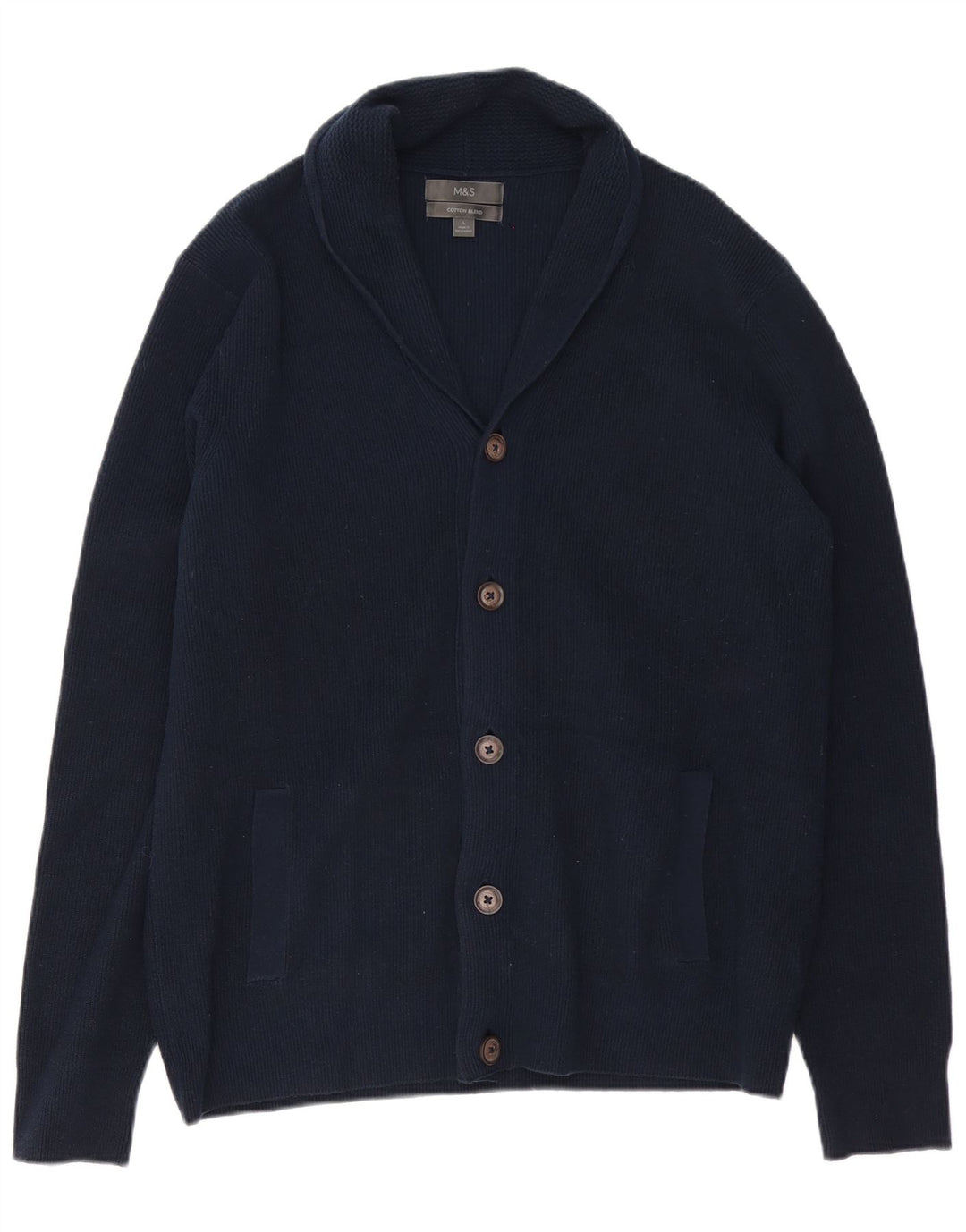 MARKS & SPENCER Maglione cardigan da uomo grande in cotone blu navy