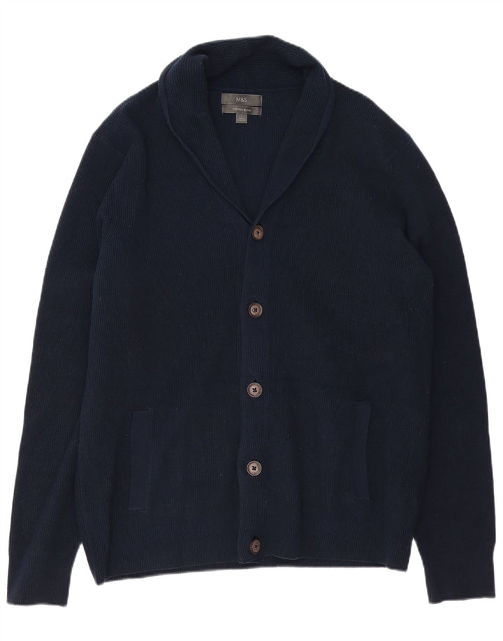 MARKS & SPENCER Maglione cardigan da uomo grande in cotone blu navy