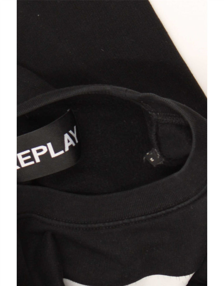 Felpa grafica da uomo Replay, maglione medio nero