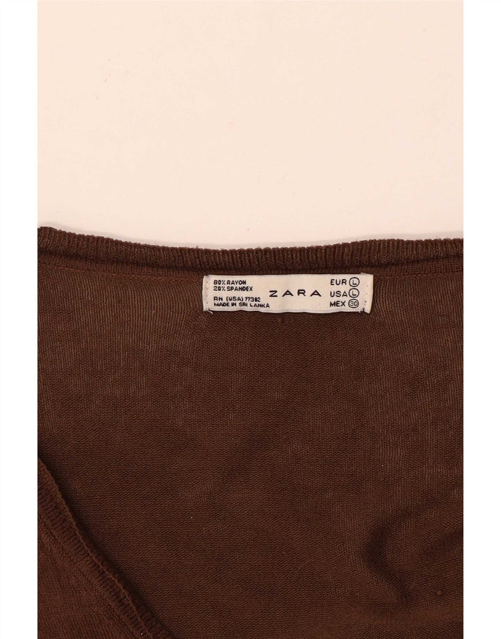 Maglione cardigan da donna Zara UK 16 grande rayon marrone