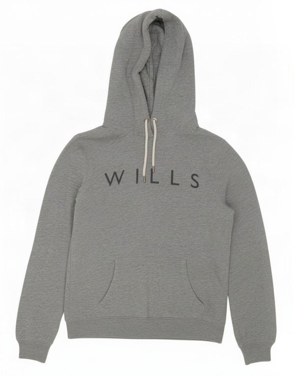 Maglione con cappuccio oversize grafico da donna Jack Wills UK 10 piccolo cotone grigio