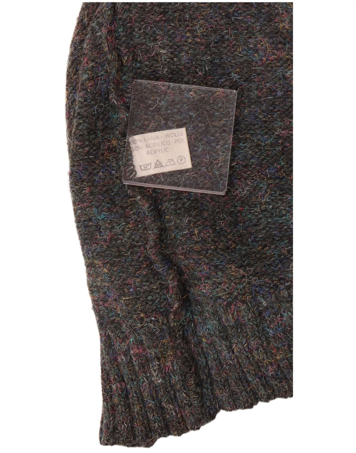 Maglione vintage da uomo con collo dolcevita, grande classico in lana screziata grigia