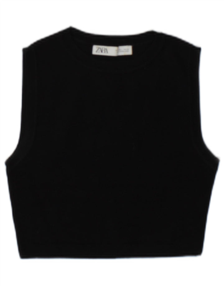 Top corto da donna Zara UK 14 grande in viscosa nera