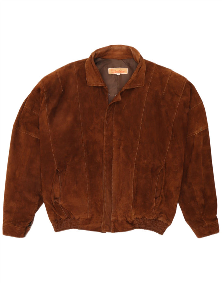 Giacca bomber scamosciata da uomo vintage UK 44 2XL in pelle marrone