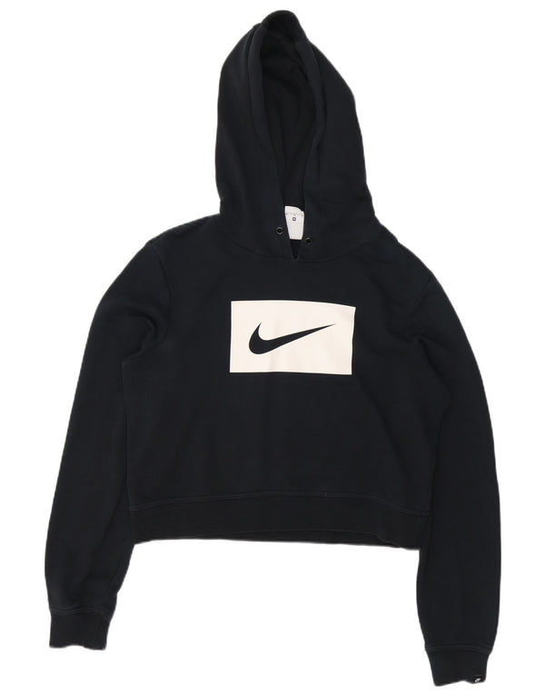 Felpa con cappuccio grafica corta Nike da donna UK 14 cotone nero medio