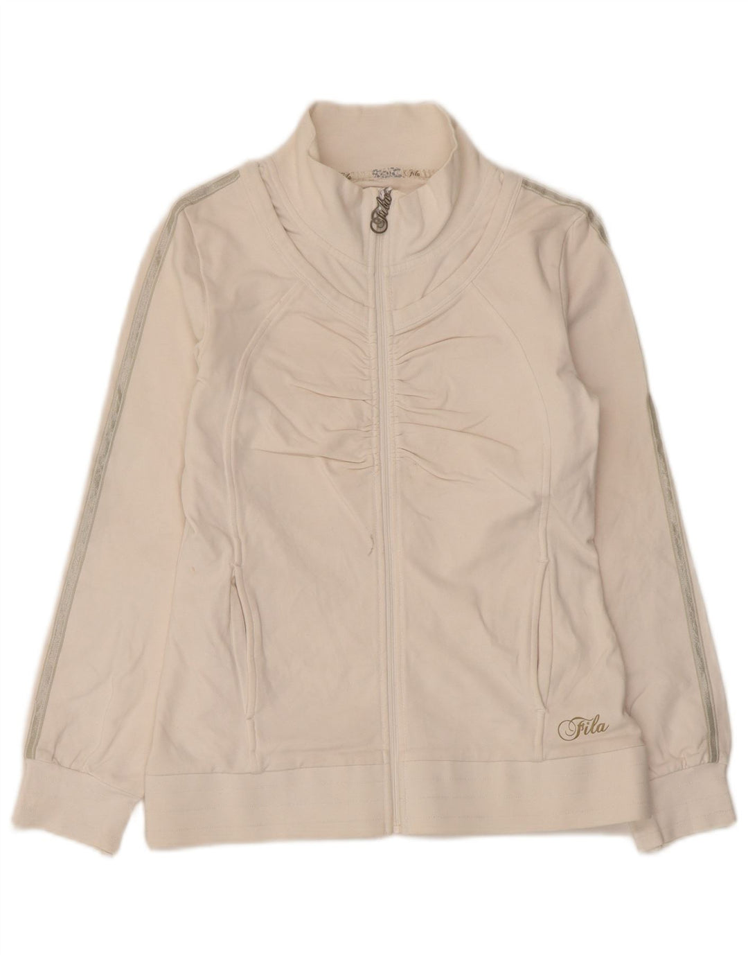 Giacca da ginnastica da donna Fila UK 10 piccola in cotone a righe bianche