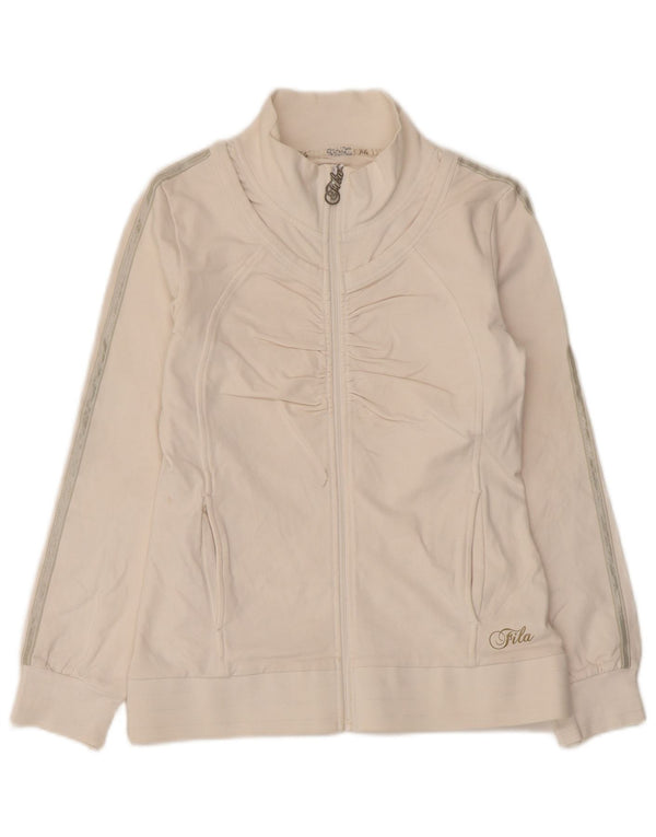 Giacca da ginnastica da donna Fila UK 10 piccola in cotone a righe bianche