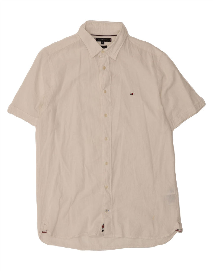 TOMMY HILFIGER Mens Short Sleeve Shirt Medium White Cotton Vintage Tommy Hilfiger and Second-Hand Tommy Hilfiger from Messina Hembry 