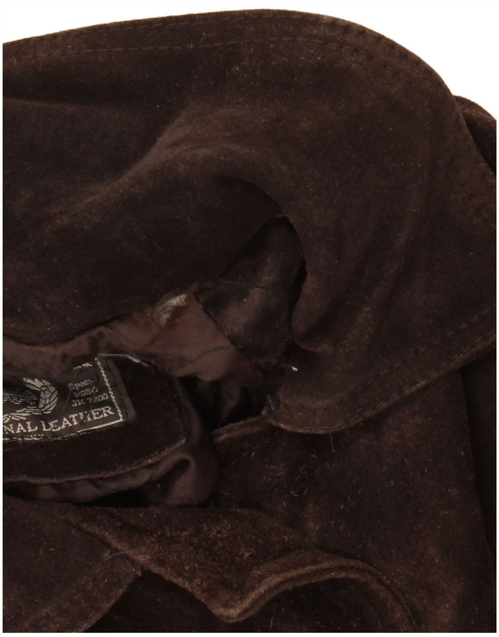 Soprabito vintage in pelle scamosciata oversize da donna UK 20 2XL Marrone