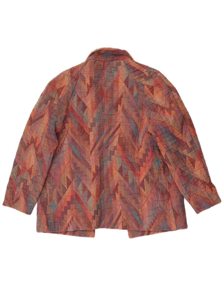 Giacca blazer aperta da donna vintage UK 12 media multicolore geometrica