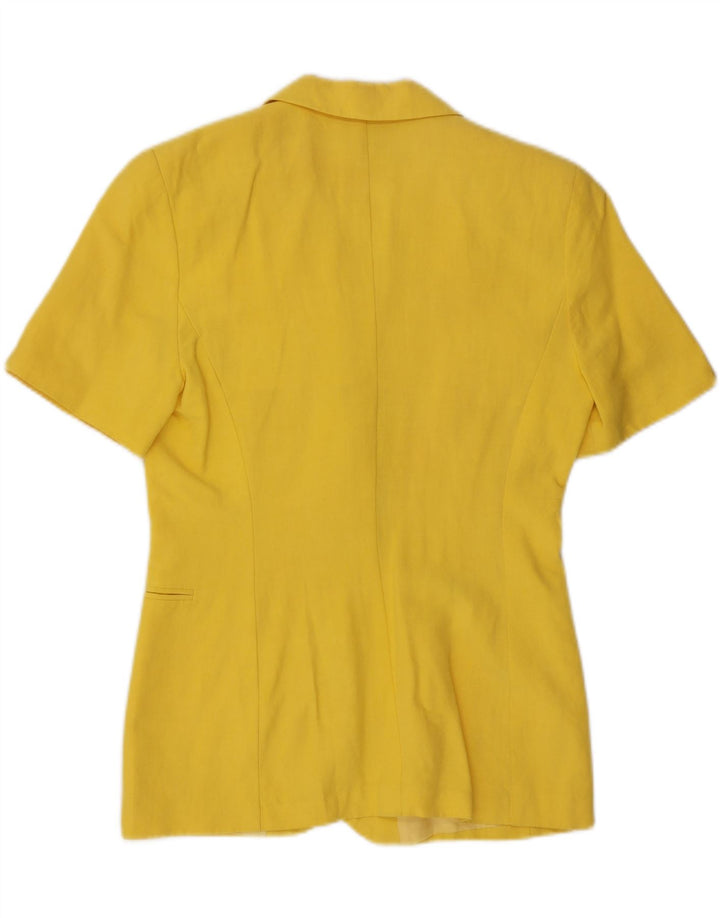 Giacca blazer da donna a maniche corte a 2 bottoni VINTAGE UK 12 giallo medio