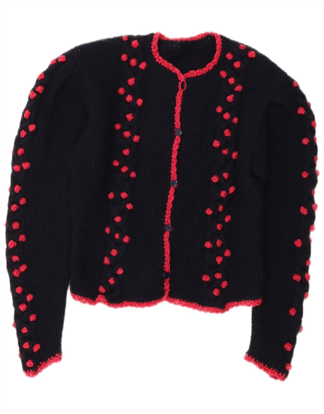 Maglione cardigan corto da donna vintage UK 14 medio blu navy