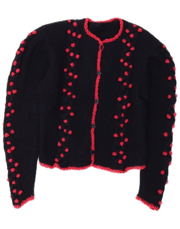 Maglione cardigan corto da donna vintage UK 14 medio blu navy