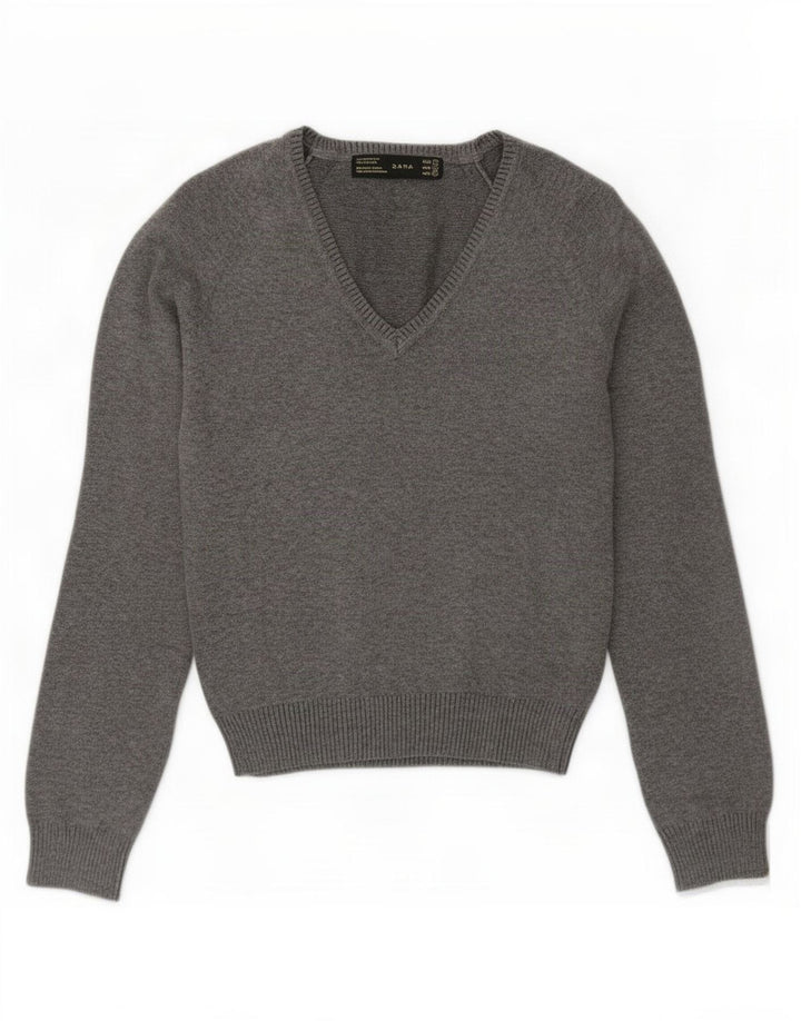Maglione Zara da donna con scollo a V piccolo in cotone grigio