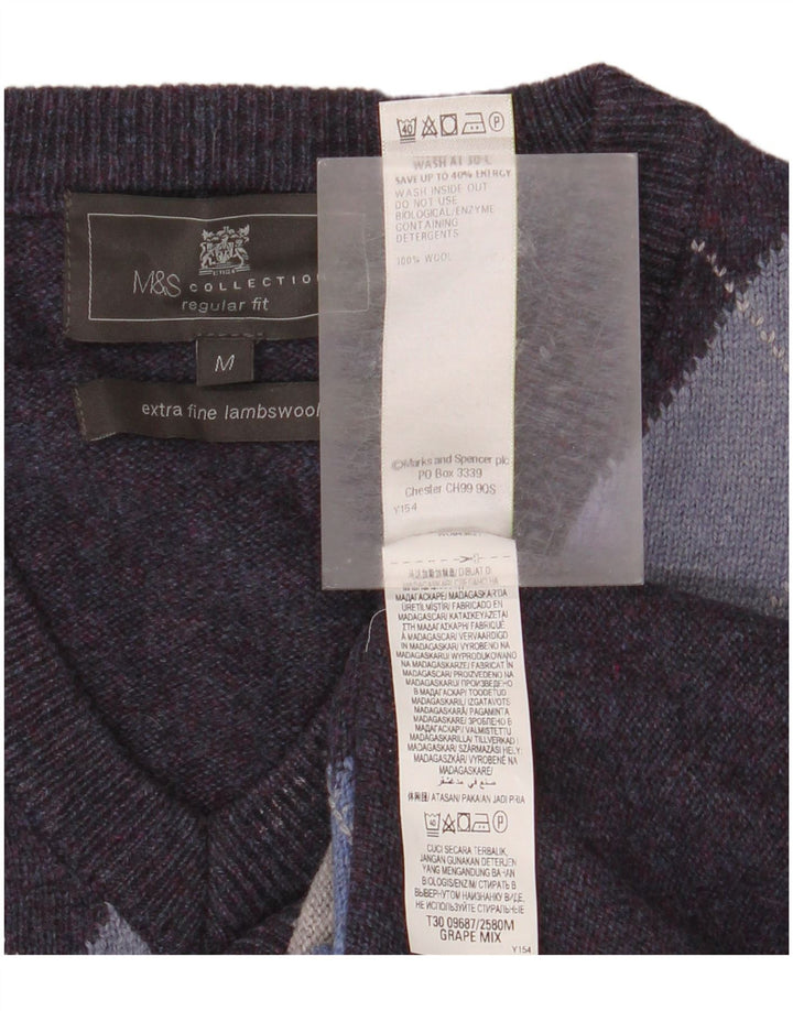 Maglione da uomo con scollo a V Marks & Spencer, viola medio, a rombi/diamante