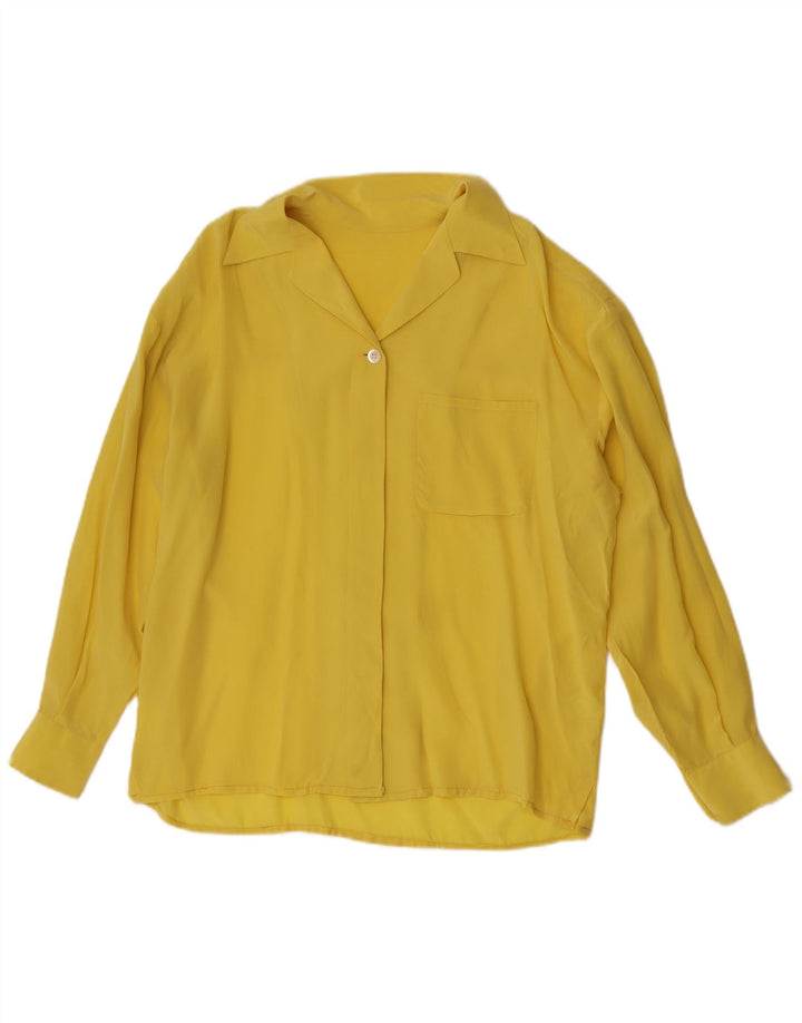 Camicetta camicia vintage da donna UK 16 grande seta gialla