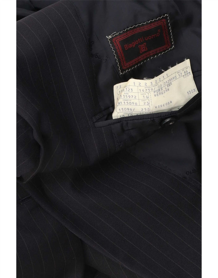 Biagiotti Uomo Giacca Blazer 3 Bottoni da Uomo IT 52 XL Gessato Blu Navy