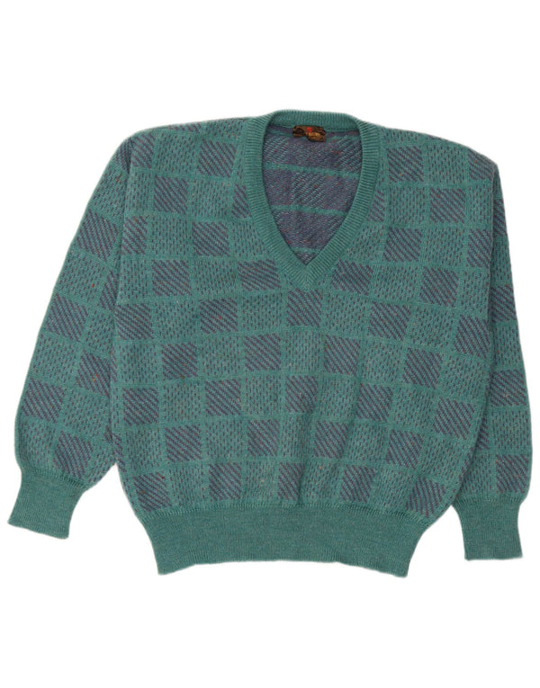 Maglione da uomo con scollo a V Peter Brown IT 50 Lana geometrica verde medio