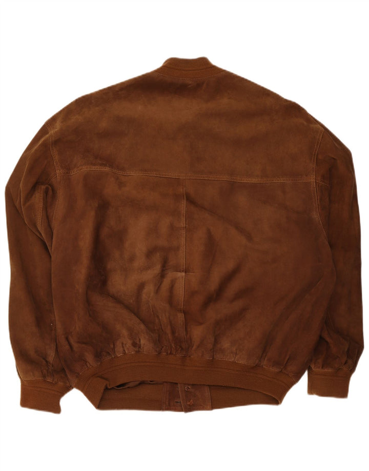 Giubbotto bomber vintage in pelle scamosciata da uomo UK 42 XL Marrone