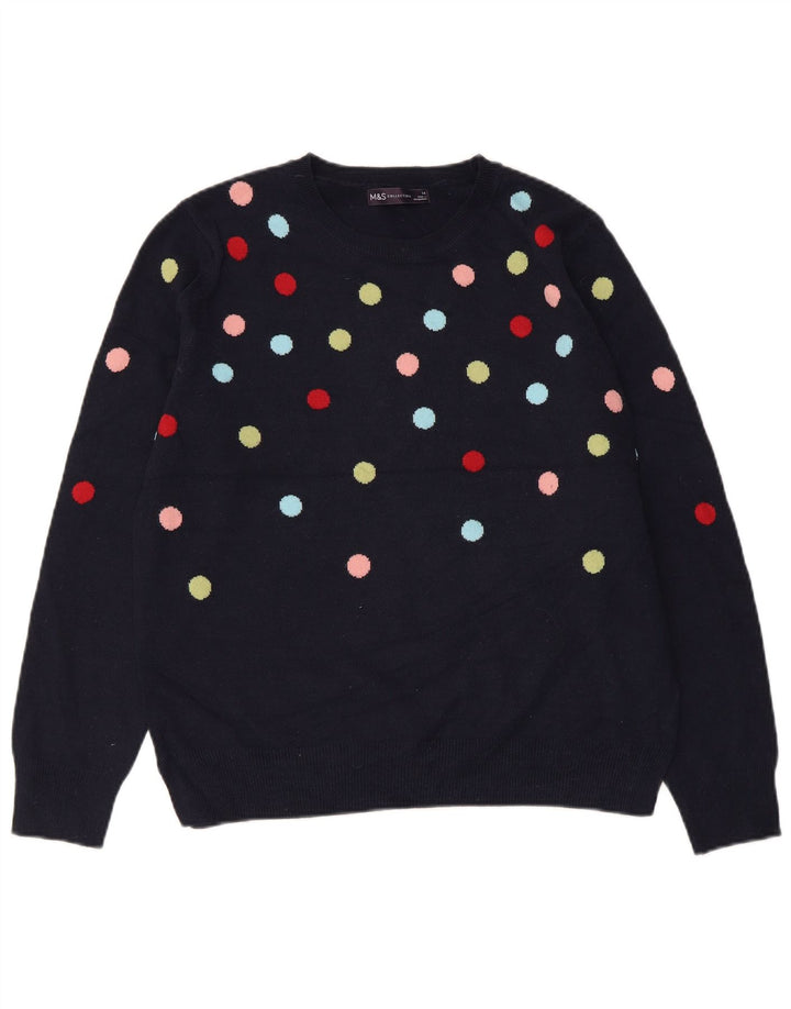MARKS & SPENCER Maglione maglione girocollo da donna UK 14 Medio Blu navy