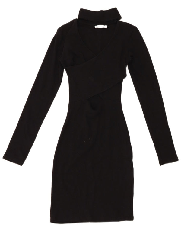 Vestito aderente a maniche lunghe da donna ZARA UK 8 piccolo in cotone nero