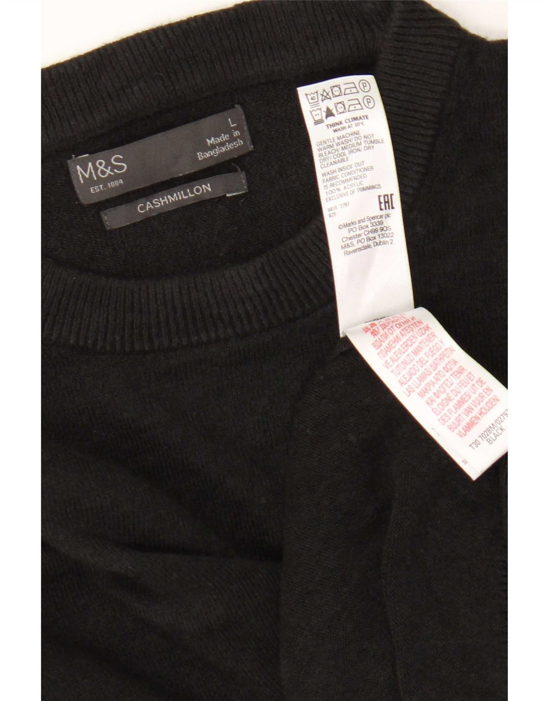 Maglione maglione girocollo da uomo Marks & Spencer grande acrilico nero