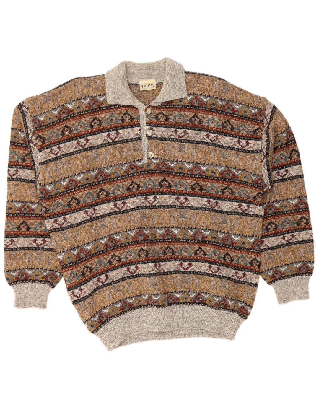 Maglione maglione collo alto da uomo VINTAGE IT 52 Large Marrone Fair Isle Acrilico