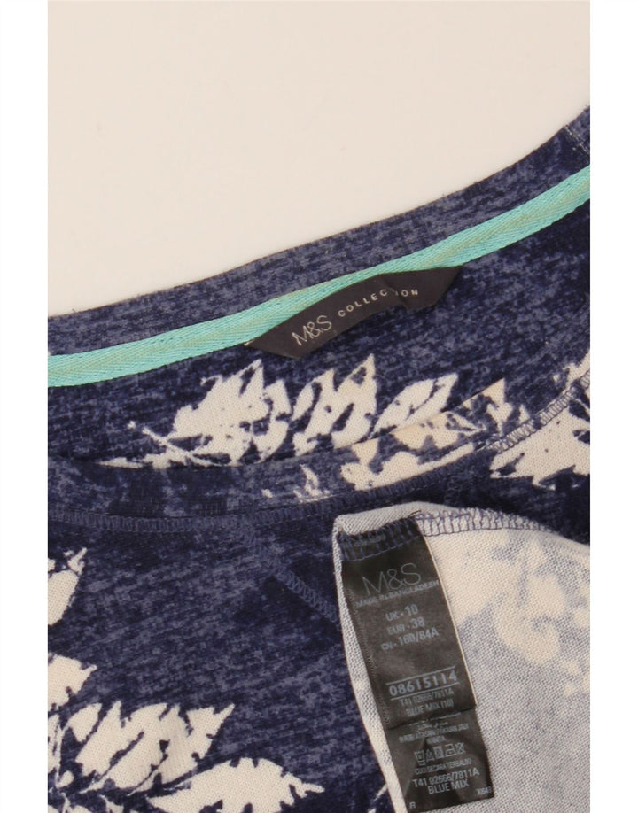 MARKS & SPENCER Womens Top 3/4 Sleeve UK 10 Small Navy Blue Floral Vintage Marks & Spencer and Second-Hand Marks & Spencer from Messina Hembry 