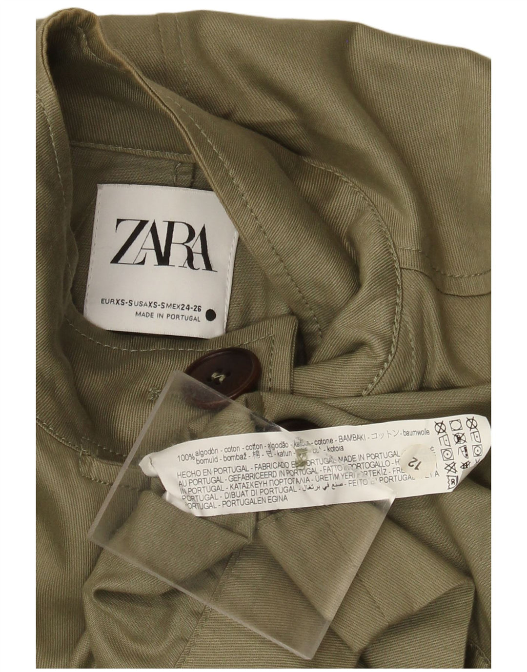 Trench oversize da donna Zara UK 6 XS cotone kaki