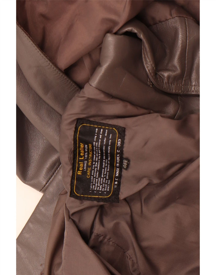 Giacca blazer in pelle vintage da uomo a 2 bottoni UK 44 2XL in pelle marrone