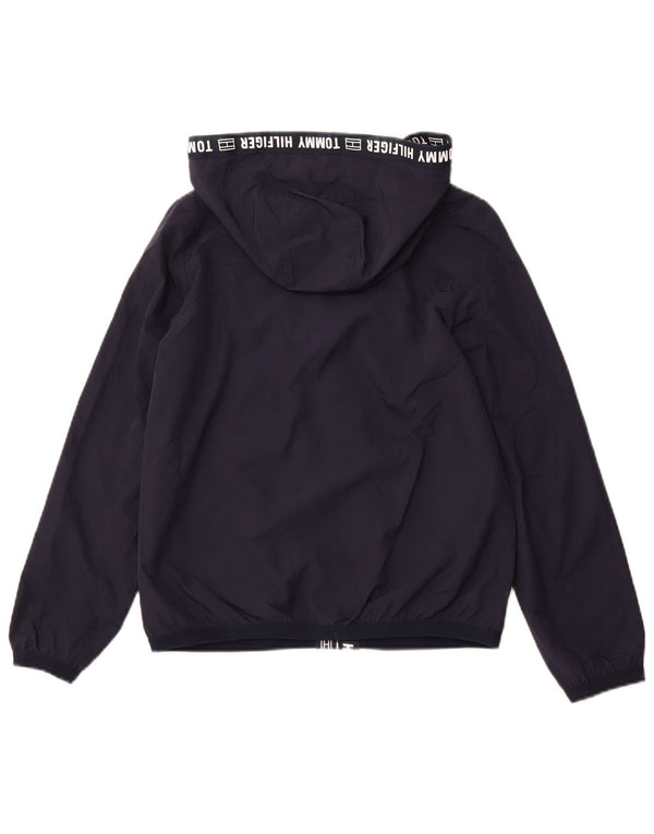 TOMMY HILFIGER Giacca antipioggia con cappuccio grafica da donna UK 6 XS Blu navy
