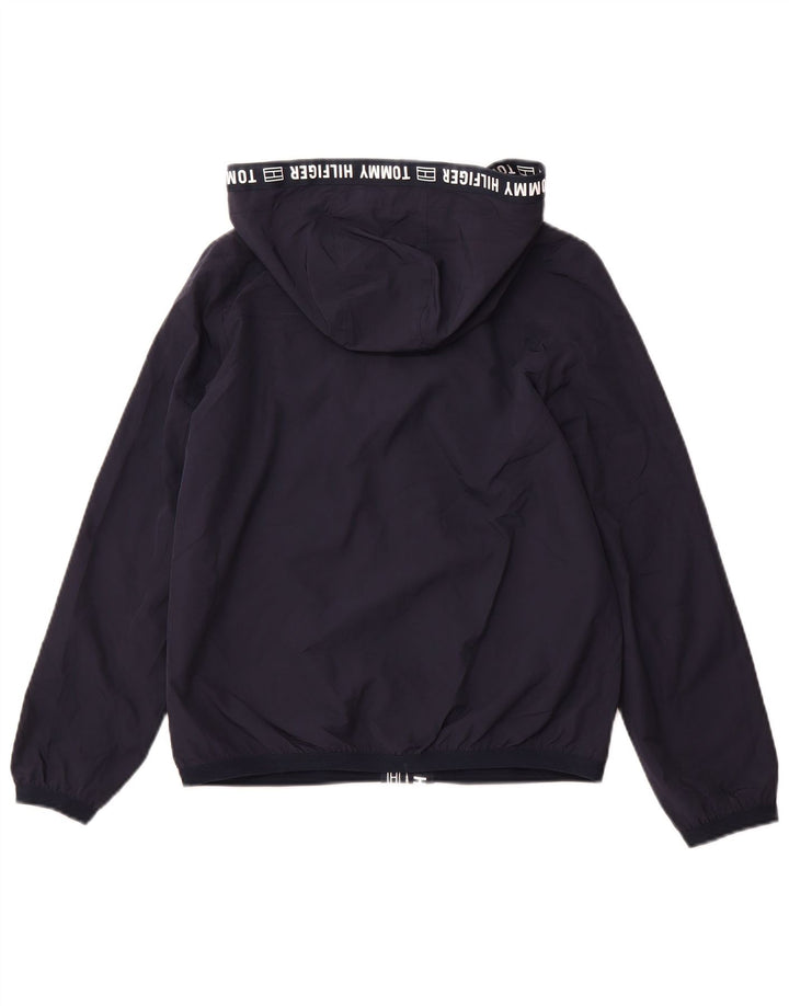 TOMMY HILFIGER Giacca antipioggia con cappuccio grafica da donna UK 6 XS Blu navy