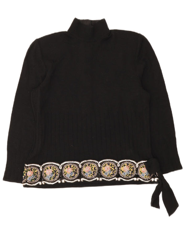 Giorgio Grati Maglione da donna con collo a bottoni Maglione UK 12 Medio Nero floreale