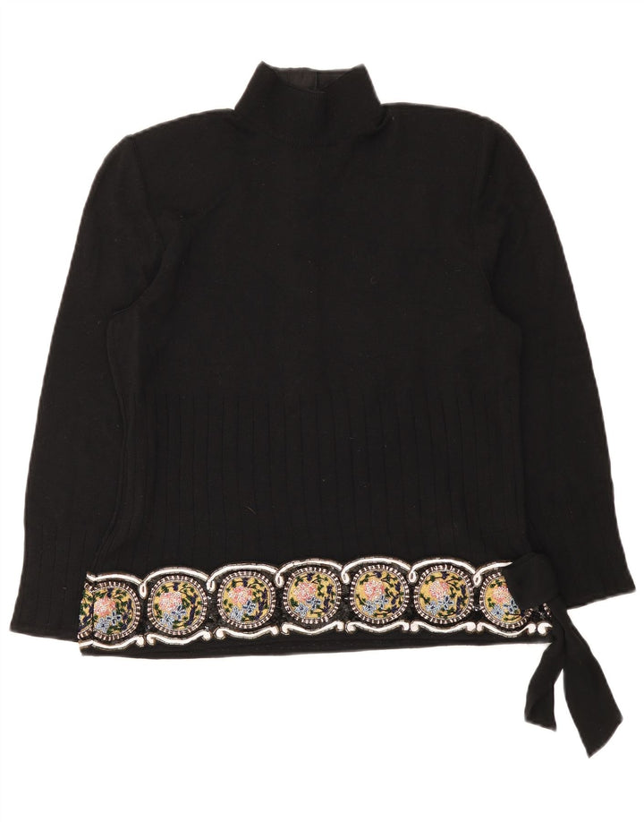Giorgio Grati Maglione da donna con collo a bottoni Maglione UK 12 Medio Nero floreale