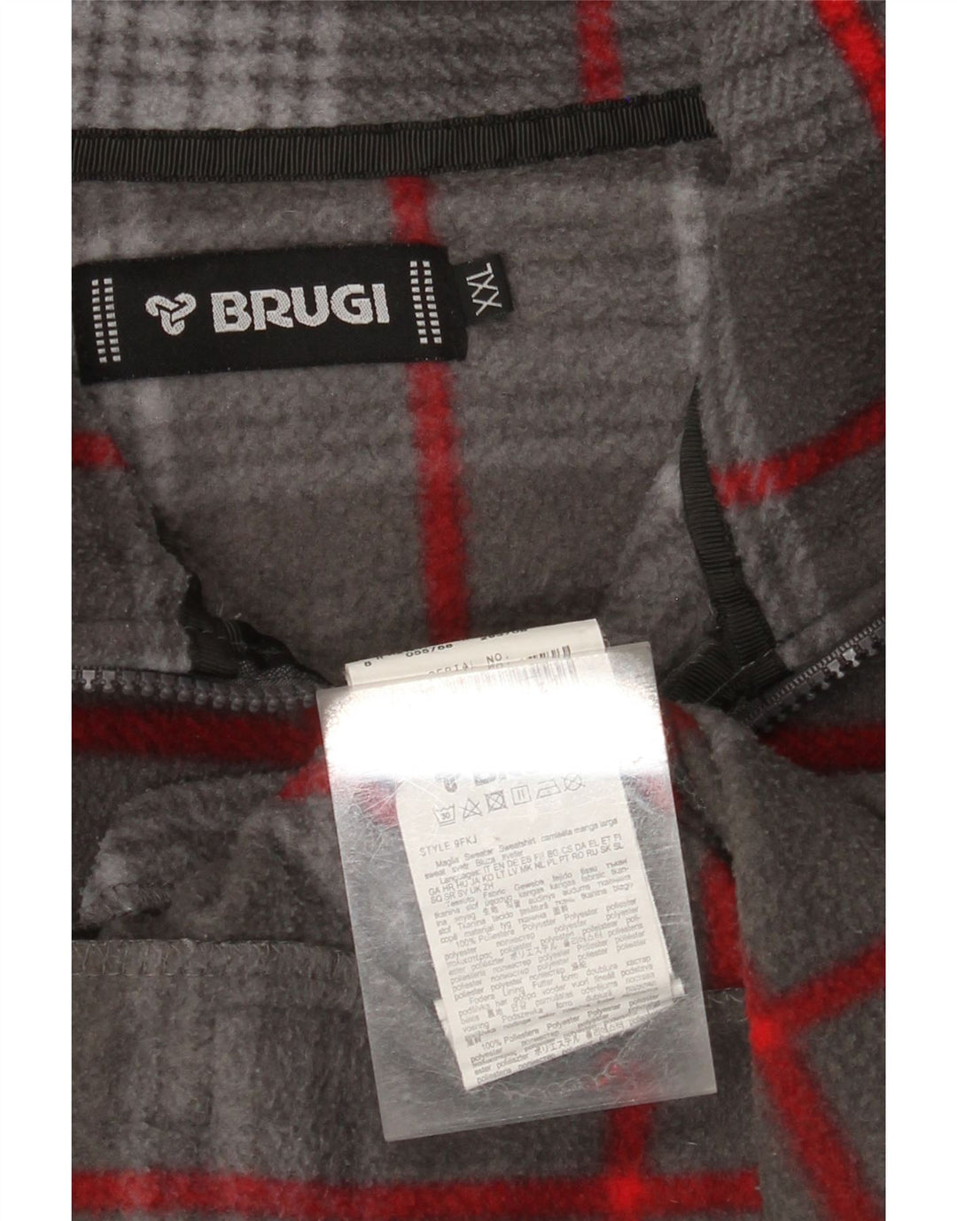 BRUGI Mens Fleece Jacket UK 44 2XL Grey Check Polyester Vintage Brugi and Second-Hand Brugi from Messina Hembry 