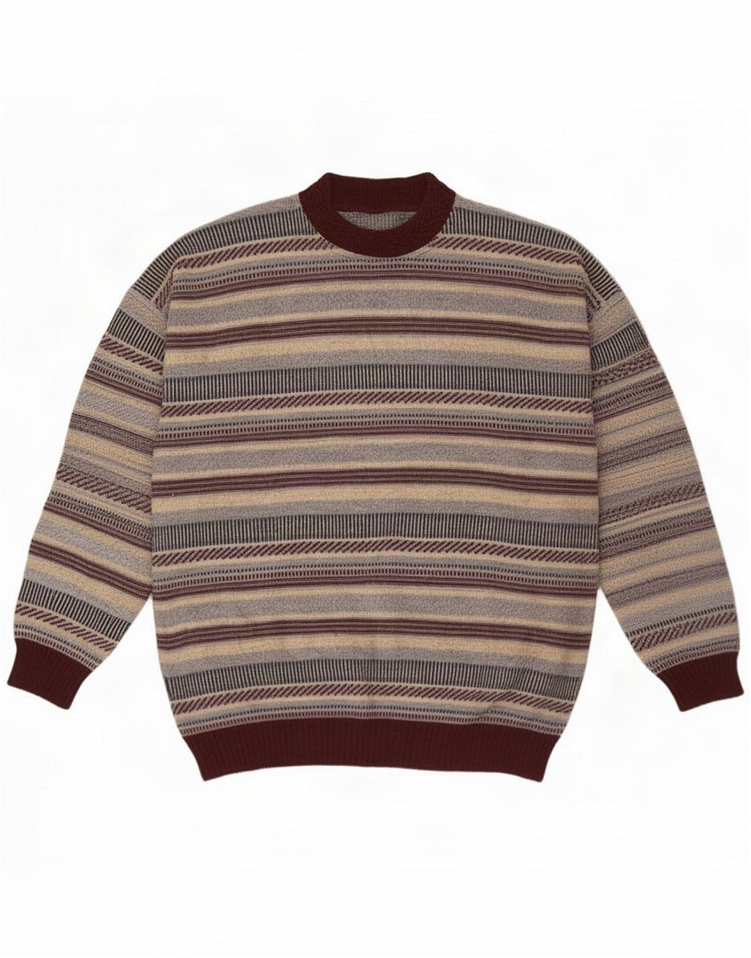 Maglione vintage da uomo girocollo a righe grandi multicolore